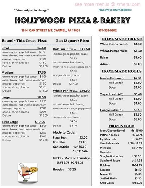 mr hollywood pizza menu